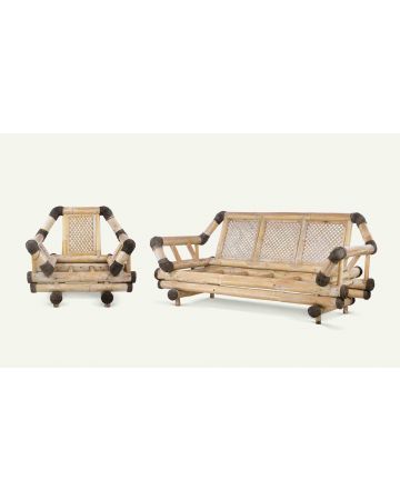 Anonymous - Vintage set of 1 Bamboo Sofa and 1 Bambu Armchair, Italy 1970s - Design Furniture 