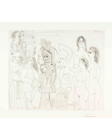 Pablo Picasso - Notables Espagnols Visitant une Maison Close Ornée d'une Armure - Contemporary Artwork 