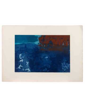 Nino Cordio - Abstract Composition (Blue Landscape with Red Grove) – Contemporary Artwork