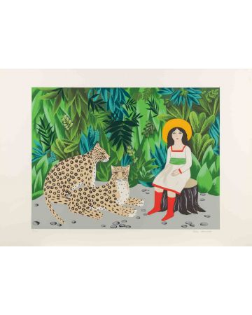 Karinn Wiesmann - Untitled (Girl with Leopards in a Jungle Landscape) - Contemporary Artwork 