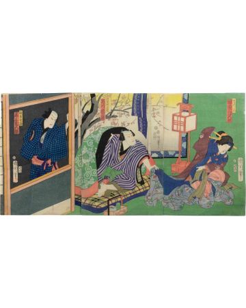 Utagawa Kunisada - Interior Scene with Courtesan and Actor (Triptych) – Modern Artwork 