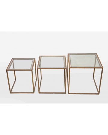 Unknown - Set of Three  Metal and Glass Nesting Tables - Design Furniture