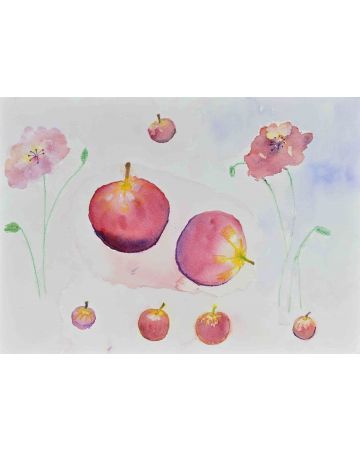 Anonymous - Still life with Poppies and Apples – Modern Artwork 