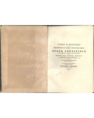 G. Bofondi, Tavole di ragguaglio delle diverse misure dello Stato Pontificio, Dicastero del Censo, Vaticano, 1855.
