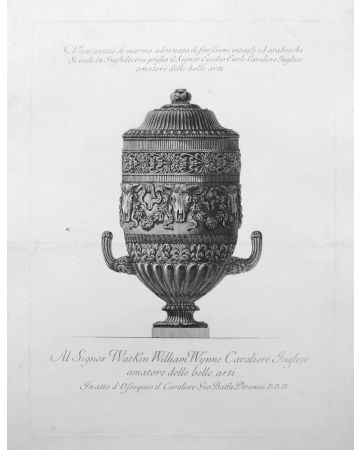G.B.Piranesi, Marble vase with frieze of arabesques, 1778.G.B.Piranesi, Etching, Vase, Old Masters, Engraving, Neoclassicism, Roman fornitures, Antiquities, Rembrandt, Goya, Cavaliere, Francesco, Ficacci, Candelabrum, Plate, Signature, Proof, Arabesques, 