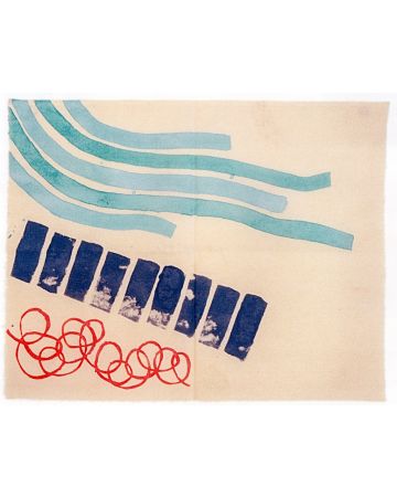 Untitled - Blue Waves by Giorgio Griffa - Contemporary Artwork