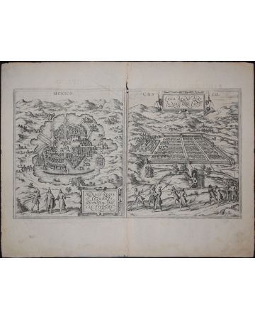 "Mexico e Crusco", by Hogenberg and Braun, from "Civitates Orbis Terrarum", 1575, Mexico, Cusco, South America, Civitates Orbis Terrarum, Braun, Hogenberg, Atlas, Cities, Antique Maps, Landscapes, Views, Geography, Topography, Pizarro, Inca, Aztec, 