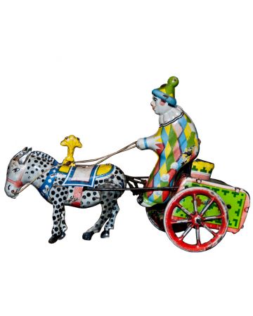 Wind up Clown on Cart and Donkey - Decorative Objects