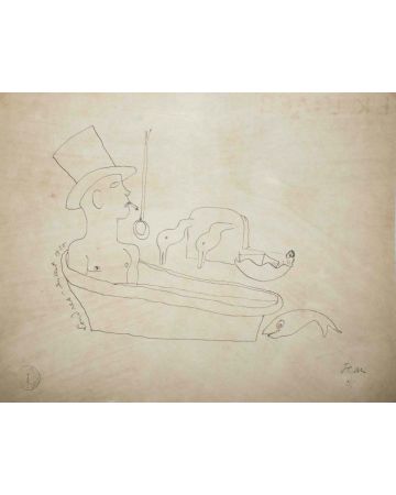 Smoking in the Tub by Jean Cocteau - Surrealist Artwork