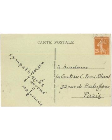 Postcard from Bordeaux, Louis Marcoussis to Countess Pecci Blunt