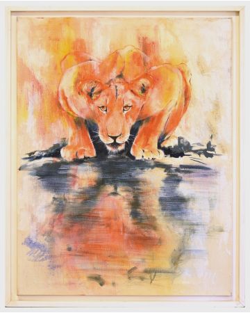 Lioness by the water by Marij Hendrickx - Contemporary artwork