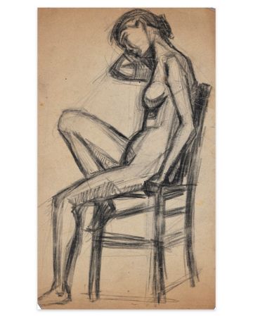 Sitting Female Nude by Jacques Le Breton - Modern artwork