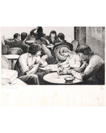Personnes Attablées au Café by Étienne Bouchaud - Modern Artwork