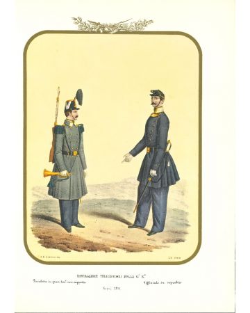 First Royal Guard Shooter Battalion - Lithograph by Antonio Zezon. Naples 1856.
