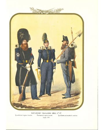 Second Royal Guard Shooter Battalion - Lithograph by Antonio Zezon. Naples 1856.