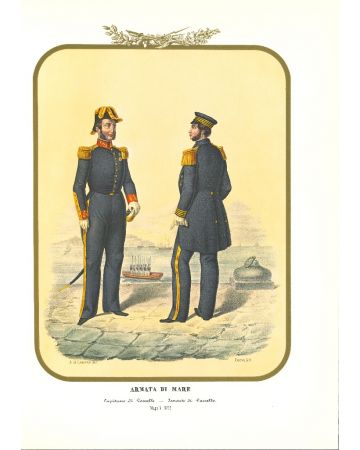 Army of the Sea: Captain and Lieutenant of Vessel - Lithograph by Antonio Zezon. Naples 1855.