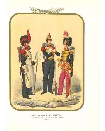 Second Royal Navy Regiment - Lithograph by Antonio Zezon. Naples 1854.