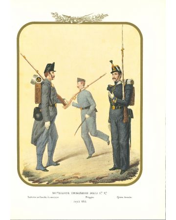 Fourth Royal Guard Shooter Battalion is a lithograph by Antonio Zezon. Naples 1856.
