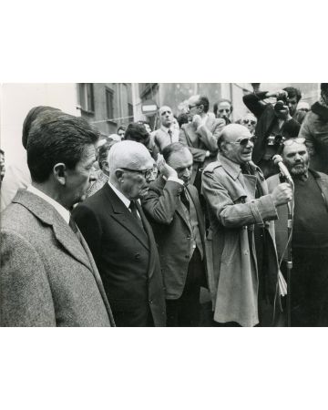 Berlinguer, Pertini and Rosi at funeral of Luchino Visconti