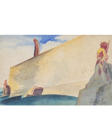 "Composition" is an original drawing in watercolor on paper, realized by Jean Delpech (1916-1988). 