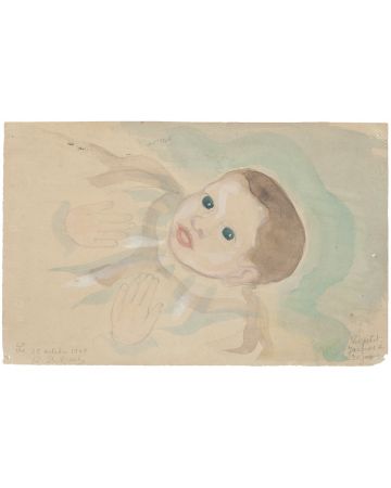 "Portrait of a Child" is an original drawing in tempera and watercolor on paper, realized by Jean Delpech (1916-1988). 