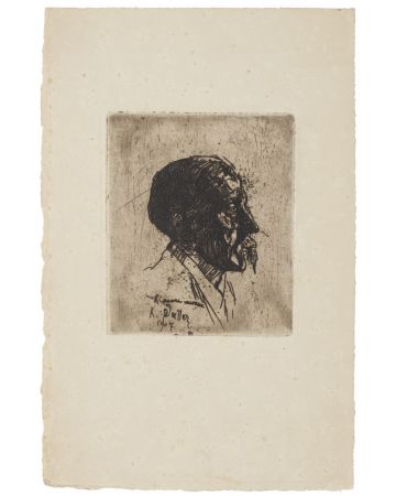 "Portrait" is an original print in etching on paper, realized by an Artist of XX Century. 
(Front Portait)
