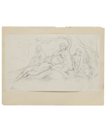 "Group of Women" is an original drawing in tempera on paper, realized by Gabriel Guèrin.