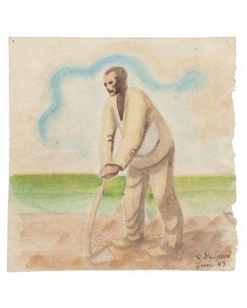 "Farmer" is an original drawing in mixed media on cardboard, realized by Jean Delpech (1916-1988). 
