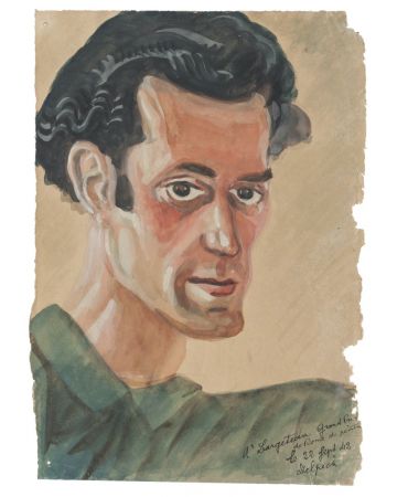"Portrait" is an original drawing in watercolor on paper, realized by Jean Delpech (1916-1988). 