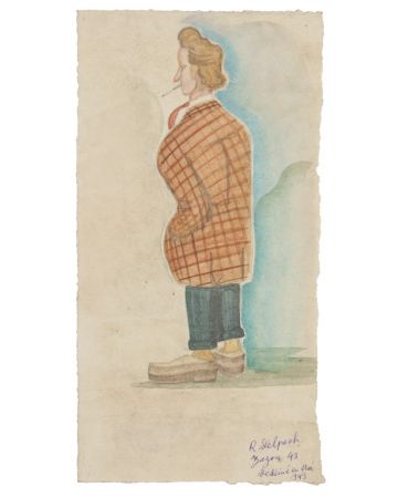 "Portrait of Zazon" is an original drawing in watercolor on paper, realized by Jean Delpech (1916-1988). 