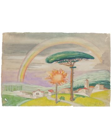 "Landscape" is an original drawing in watercolor on paper, realized by Jean Delpech (1916-1988).