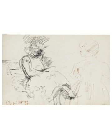 "Studies" is an original drawing in tempera and watercolor on paper, realized by an Anonymous French Artist of the XX Century .  (FRONT OF THE DRAWING)
