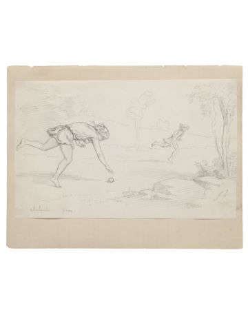 "Ball Game" is an original drawing in tempera on paper, realized by Gabriel Guèrin