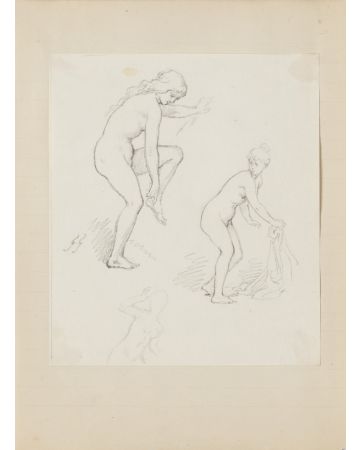 "Nude Figures" is an original drawing in tempera on paper, realized by Gabriel Guèrin. 