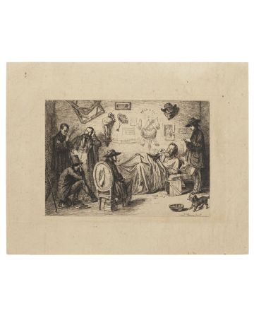 "The Poet" is an original drawing in etching on paper, realized by Léopold Flameng . 
