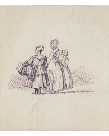 "Figures" is an original drawing in ink on paper, realized by an Anonymous Artist of the XX Century . 