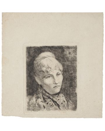 "Portrait" is an original drawing in etching, realized by an Anonymous French Artist of the XX Century . 