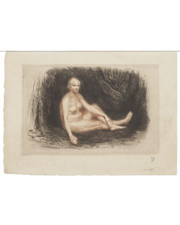 "Nude" is an original drawing in etching, realized by an Anonymous French Artist of the XX Century . 