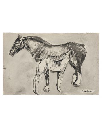 "Horse"  is an original black watercolored ink drawing ion ivory-colored paper, signed by Germaine Nordmann (1902-1997).