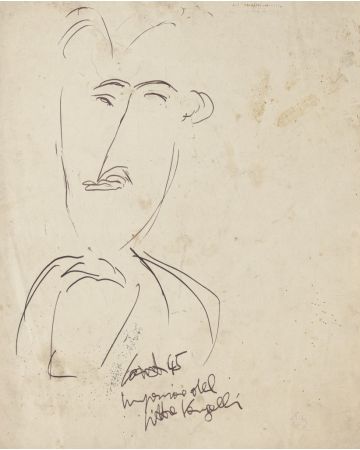 "Man Figure"  is an original black China ink drawing on ivory-colored paper , signed and dated by Antonio Vangelli (1917-2003), on the lower right.