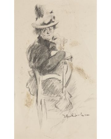 "Seated Figure"  is an original pencil drawing on  ivory-colored paper by Anonymous Artist of XX Century.