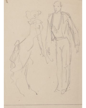 "Figures" is an original drawing in tempera on ivory-colored paper, realized by Eugene Guèrin. 