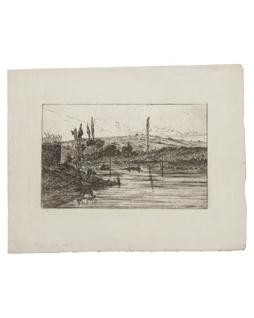 "Landscape" is an original print in etching technique on ivory-colored cardboard , by Anonymous Artist of the XIX Century.