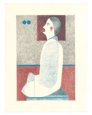Figure is an original lithograph on ivory-colored cardboard, realized by Alfonso Avanessian in 1969. 