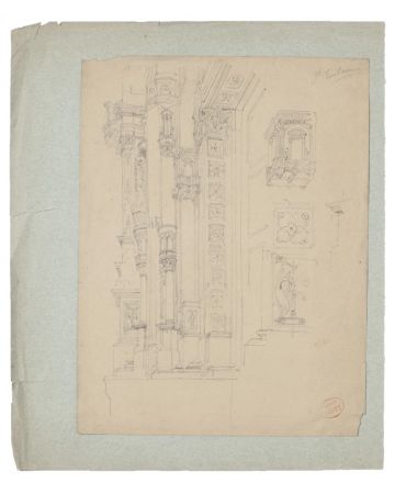 "Architecture"  is an original pencil drawing on ivory-colorated paper, glued on cardboard, by Anonymous Artist of XIX Century.