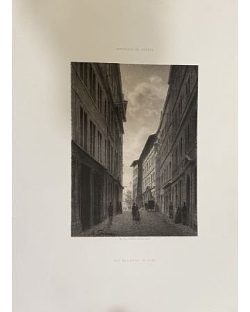 This splendid lithograph De Rue de l'Hotel De Ville is part of the series of prints dedicated to views of the city of Geneva, engraved by the Italian artist Antonio Fontanesi.