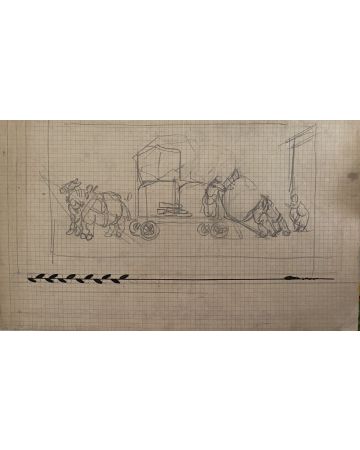 "Composition"  is an original pencil drawing on ivory-colorated squared notebook sheet by Gabriele Galantara (1865-1937).