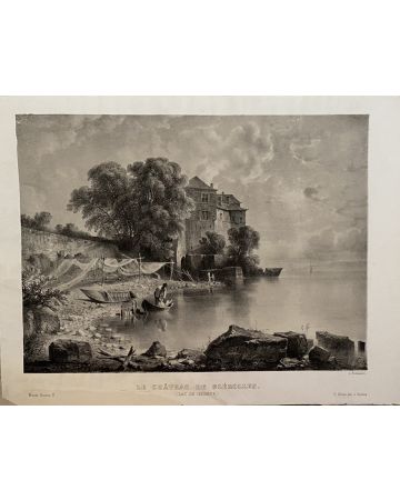 This splendid lithograph Lac De la Geneve is part of the series of prints dedicated to views of the city of Geneva, engraved by the Italian artist Antonio Fontanesi.