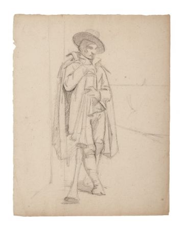 "Musician"  is an original pencil drawing on ivory-colorated paper by Anonymous Artist of XIX Century.