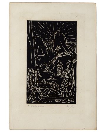 Capri-Faraglioni is a splendid print in etching technique engraved by Felice Casorati (1883-1963).
